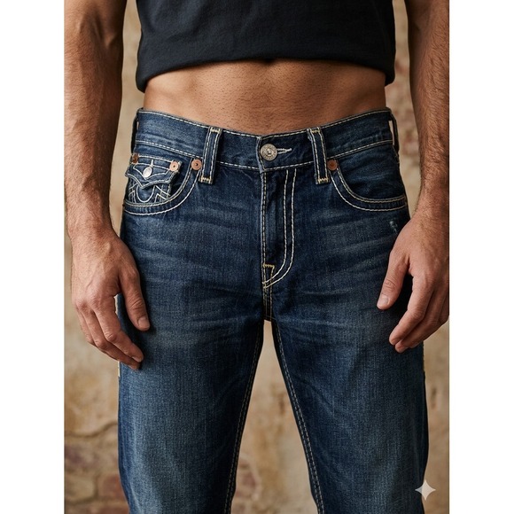 Big Star Selvaged Jeans 36 R. Dark Blue Destreed.